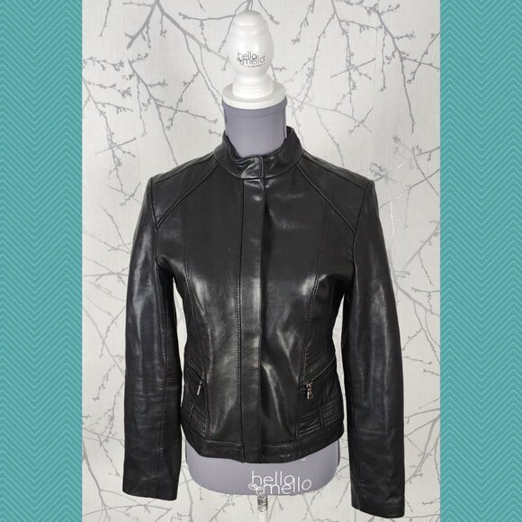 Andrew Marc Black Genuine Leather Full Zip Moto Jacket Biker Grunge - Picture 1 of 5